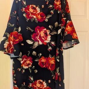 Olivia Matthews Black Dress with Red Floral Design